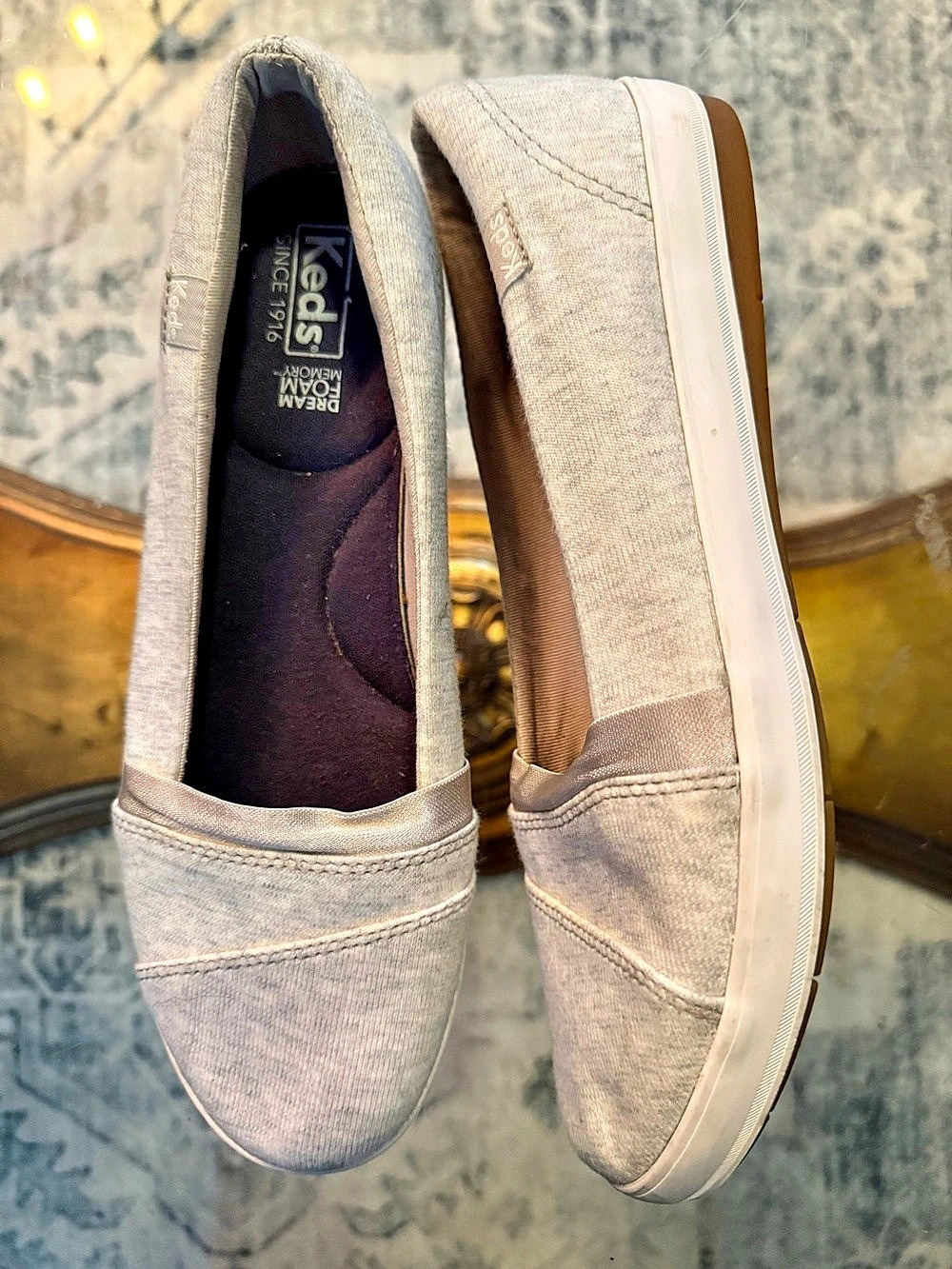 Keds Carmel Jersey Twill Slip On Gray & White Sneakers Minimalist Casual  8